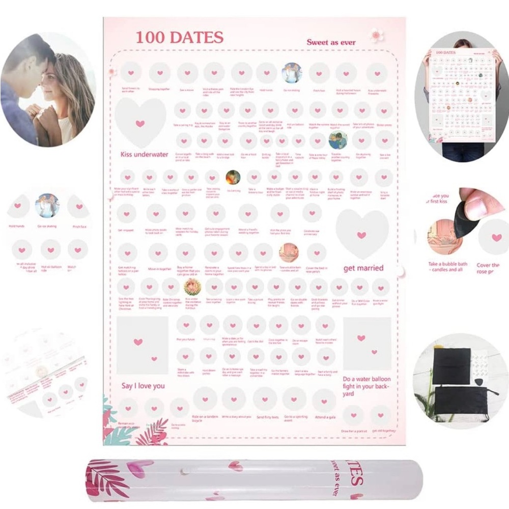 NWT 100 Dates Scratch Off Poster - Engagement, Anniversary, Wedding Gifts